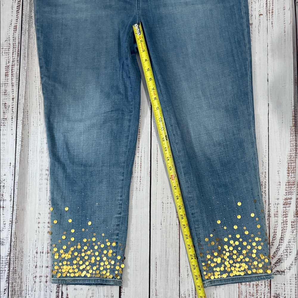 Chico's So Slimming Girlfriend Slim Leg Ankle Jeans with Gold Sequin 1X - Picture 12 of 14